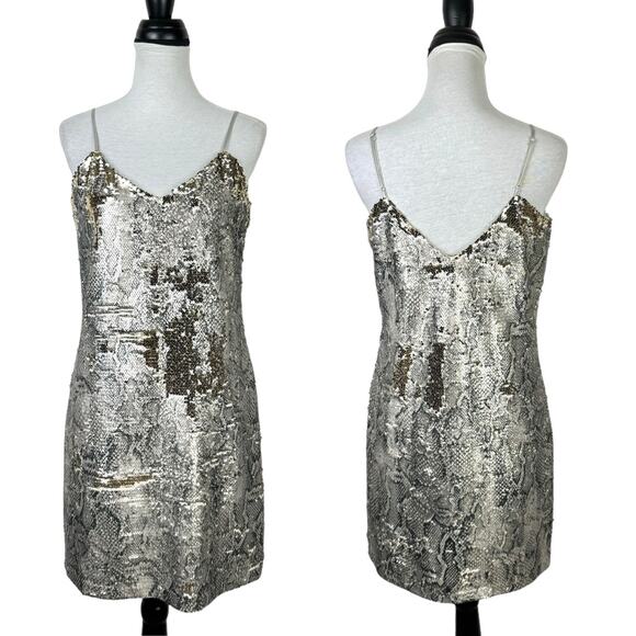 Cupcakes and Cashmere | Candice Snake Print Sequin Strappy Shift Mini Dress - Picture 2 of 11